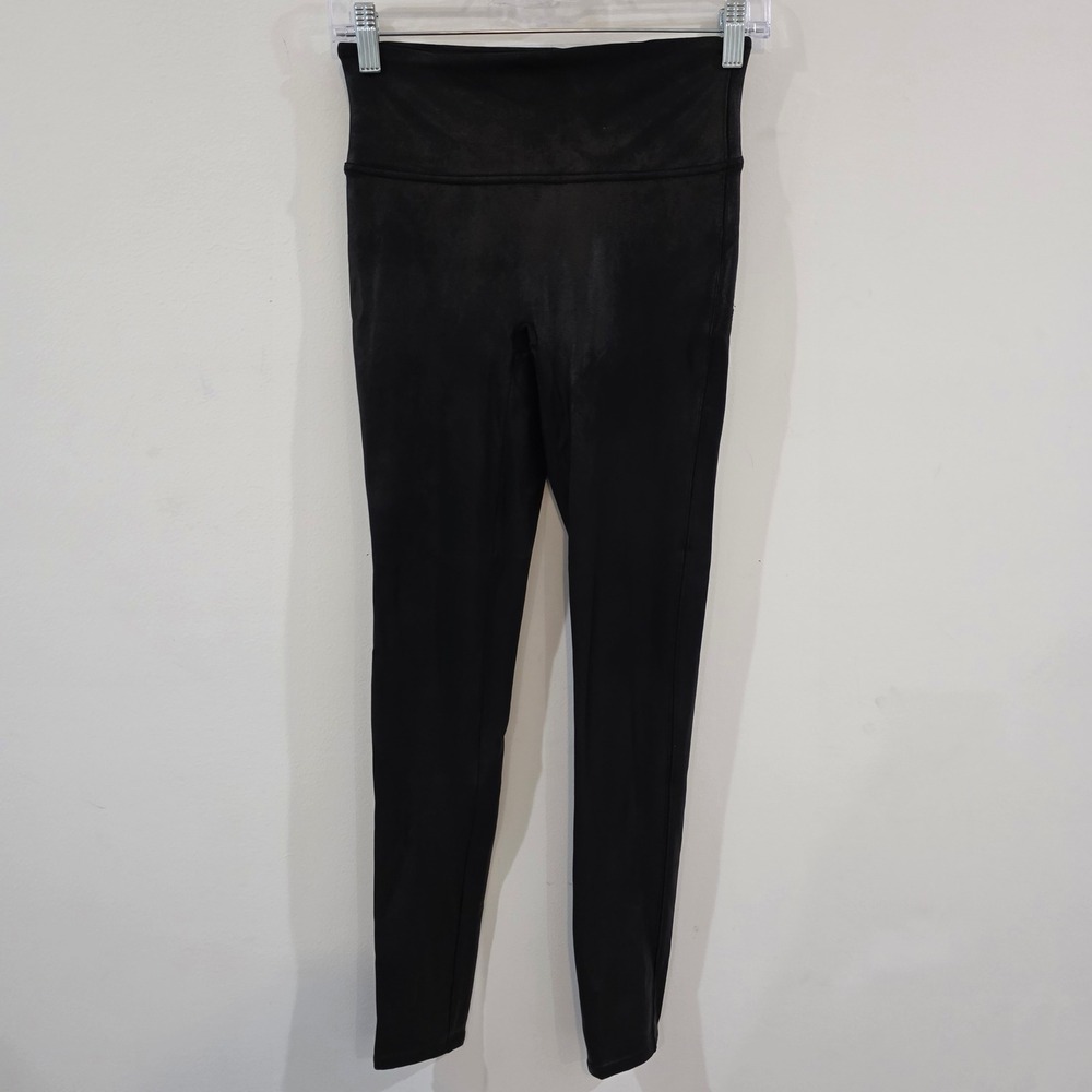 Spanx Womens Faux Leather Leggings Size Small Black High Waisted Stretch Edgy‎